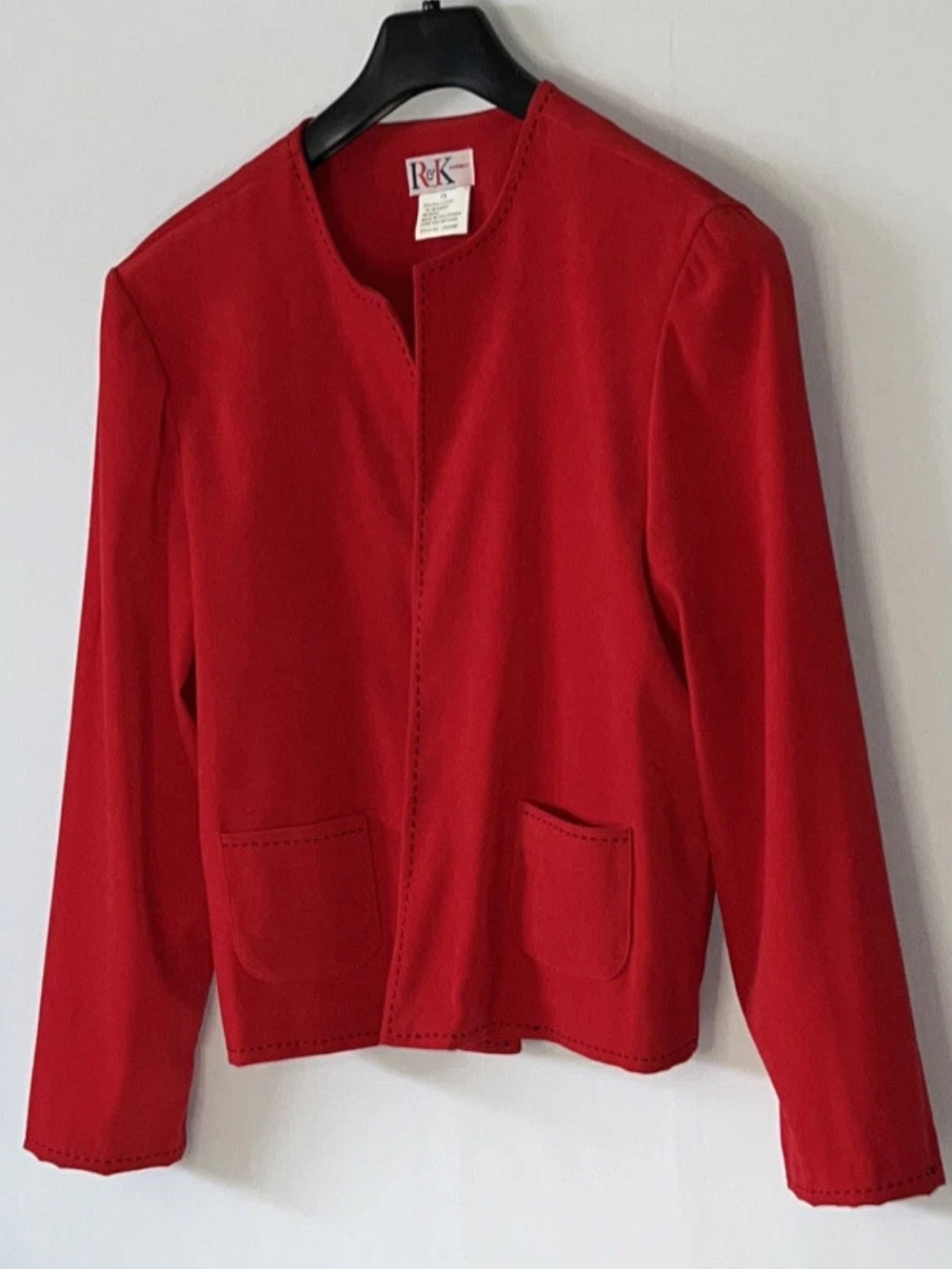 R & K Originals Blazer Women's 12 Pull Together Red Collar Business Open Jacket.